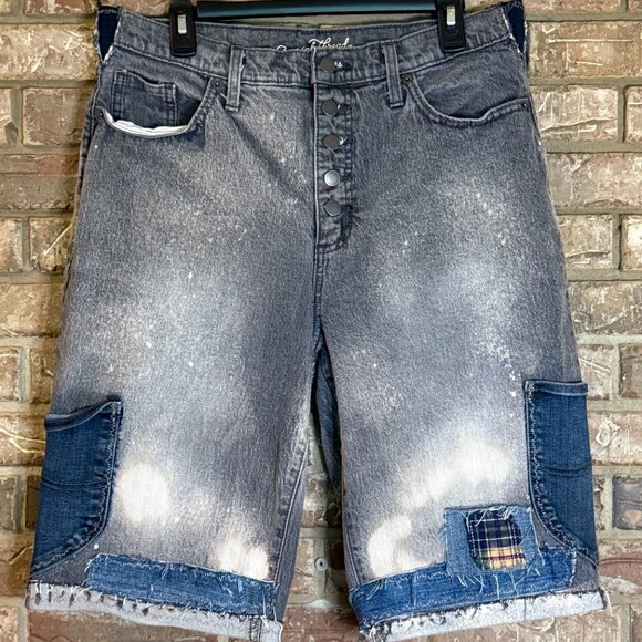 Upcycled Denim Patchwork Shorts High Waisted Wide Leg Size 12 - Picture 2 of 12